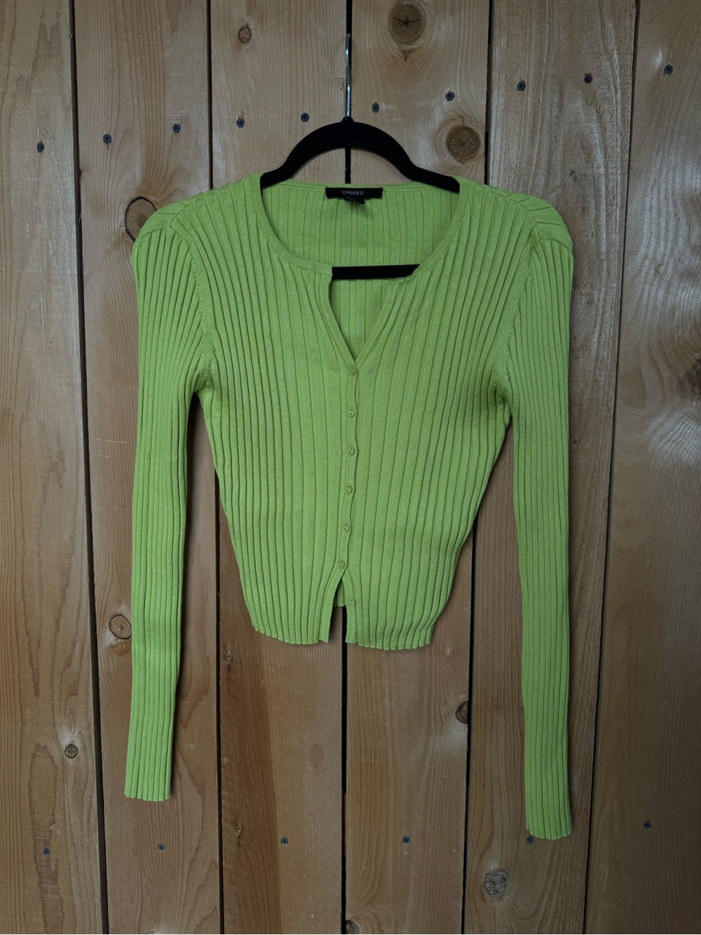 Forever 21 Lime Ribbed Button-Front Cardigan